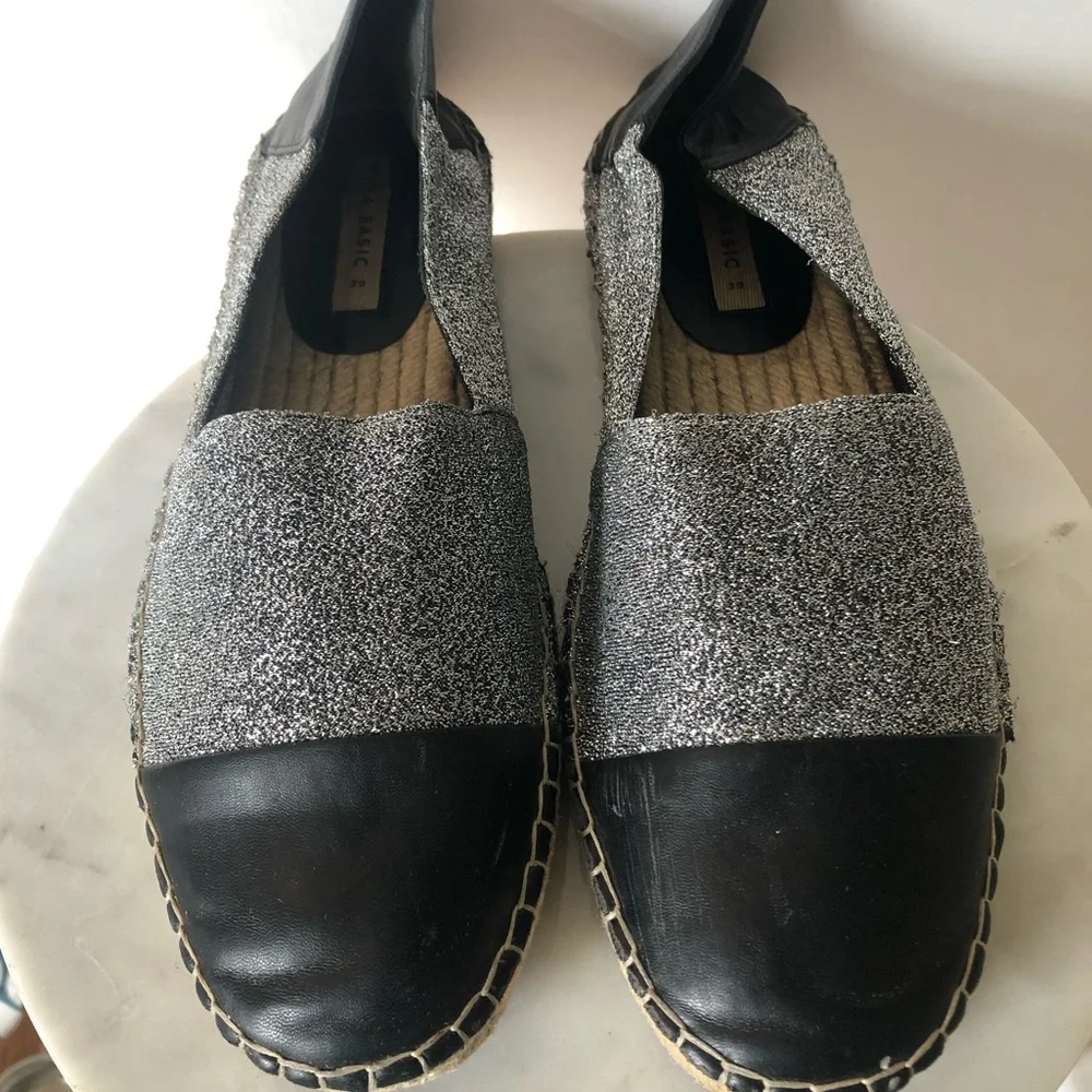 Zara Black and Silver Slip-On Espadrilles